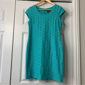 Taylor Turquoise Cap Sleeve Sheath Mini Dress Size US 8.